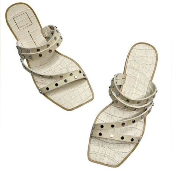 Dolce Vita Indo Cream Studded Slide Sandals Size 7 Croc Embossed MSRP $80 - Picture 7 of 7